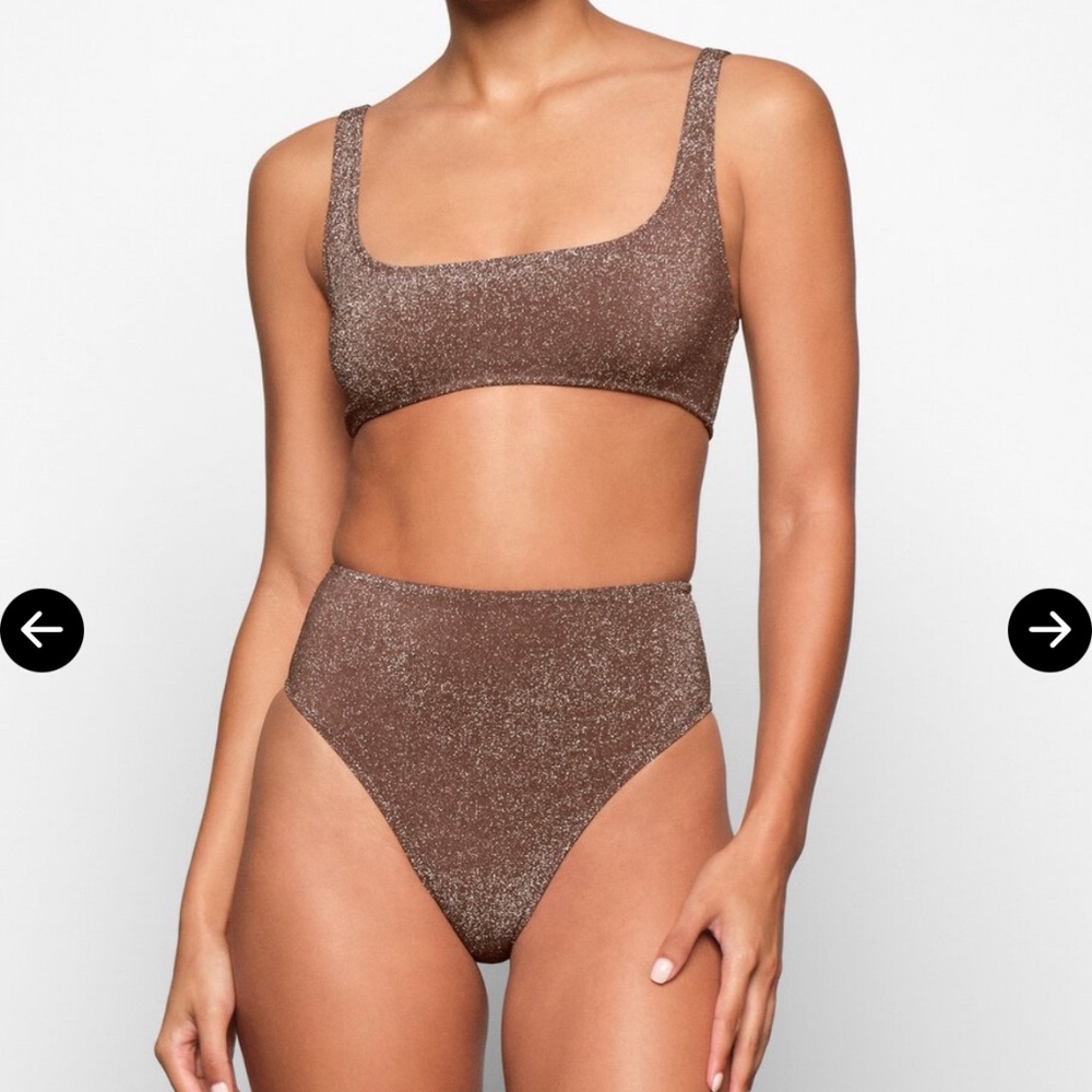Skims glitter swim scoop bikini top and mid waist bottom nwt medium jasper